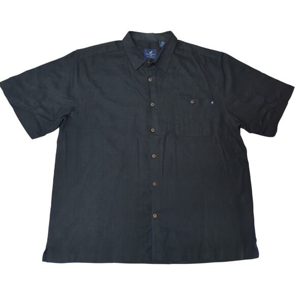 CARIBBEAN JOE Black Linen Blend Patterned Button Up Short Sleeve Shirt Size XXL - Picture 1 of 7